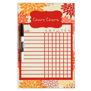 Shade of Orange Floral Chore Chart Dry-Erase Board