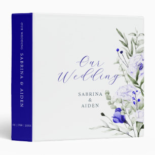 Shade Of Royal Blue Ivory  Floral Wedding  3 Ring Binder