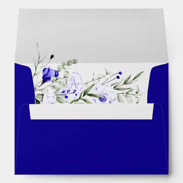 Shade Of Royal Blue Ivory Floral Wedding  Envelope (Back (Bottom))