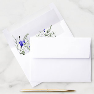 Shade Of Royal Blue Ivory Floral Wedding Envelope Liner