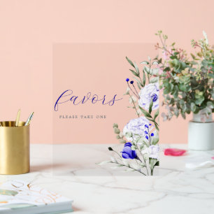 Shade Of Royal Blue Ivory Floral Wedding Favor Acrylic Sign