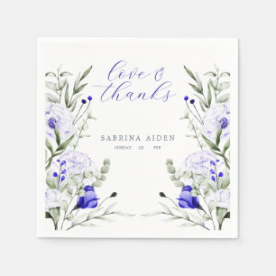 Shade Of Royal Blue Ivory Floral Wedding Napkins