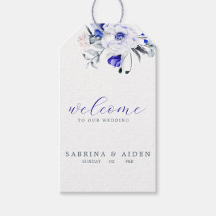 Shade Of Royal Blue Ivory Floral Wedding Welcome Gift Tags