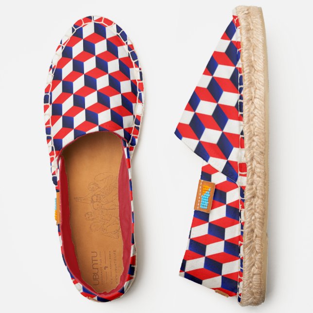 Shaded 3D Look Cubes in Red, White, Blue Espadrilles (Side)