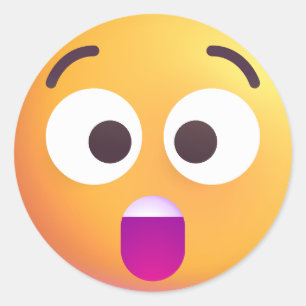 Shaded Astonished Face Cute and Adorable Emoji Classic Round Sticker