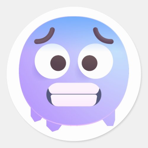 Shaded Cold Face Cute Adorable Emoji Purplish Blue Classic Round Sticker