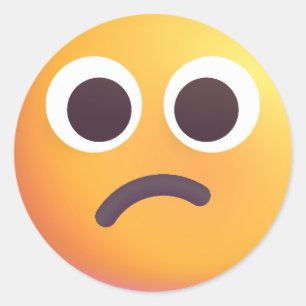 Shaded Confused Face Emoji Cute Adorable Yellow Classic Round Sticker