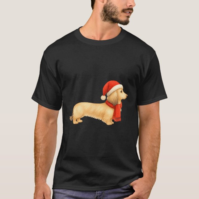 Shaded Cream Christmas Dachshund Dog Mom Funny Cut T-Shirt (Front)