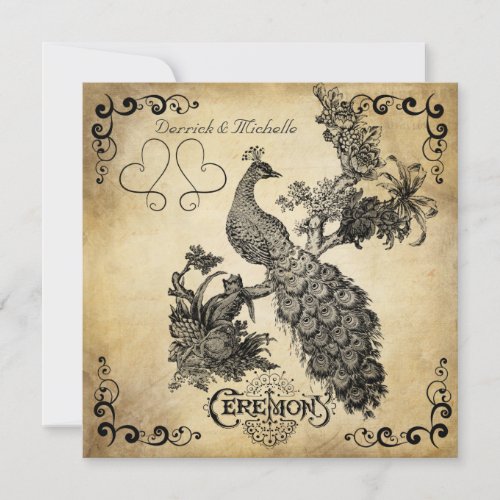 Shaded Cream Vintage Peacock Wedding Invitation