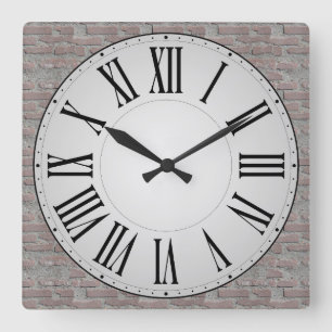 Shaded Face / Brick Wall Background Roman Numeral Square Wall Clock