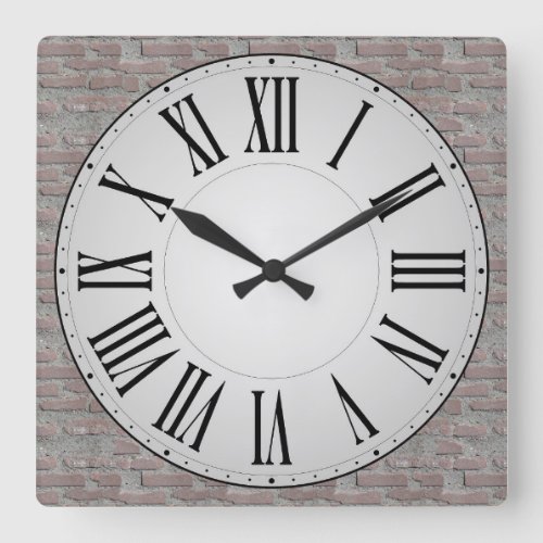 Shaded Face  Brick Wall Background Roman Numeral Square Wall Clock