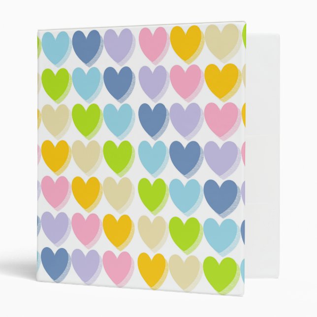 Shaded Pastel Rainbow Hearts 3 Ring Binder (Front/Inside)