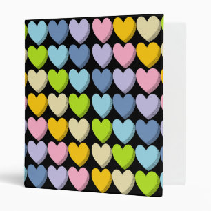 Shaded Pastel Rainbow Hearts Black 3 Ring Binder