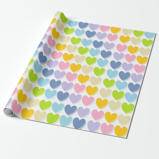 Shaded Pastel Rainbow Hearts Wrapping Paper