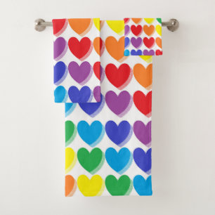 Shaded Rainbow Hearts Bath Towel Set