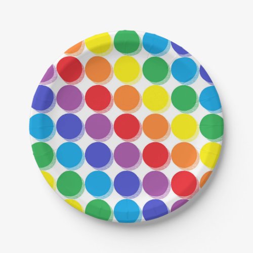 Shaded Rainbow Polka Dots Paper Plates