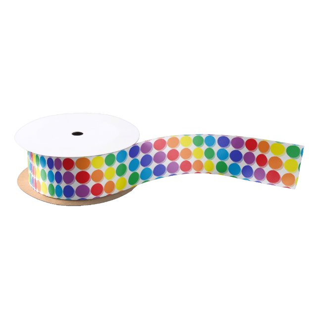 Shaded Rainbow Polka Dots Satin Ribbon (Spool)