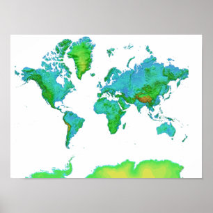 Shaded Relief World Map Poster