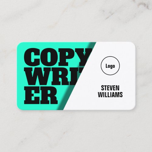 Shaded sheet cover with bold text cyan white business card