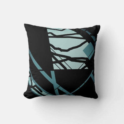 Shaded Teal Abstract Art Design on Black Throw Pillow