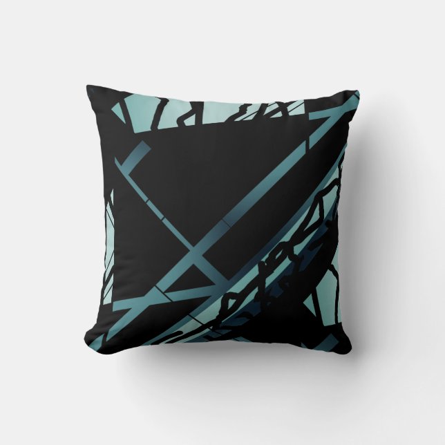 Shaded Teal Slanted Abstract Art Design on Black Throw Pillow (Front)