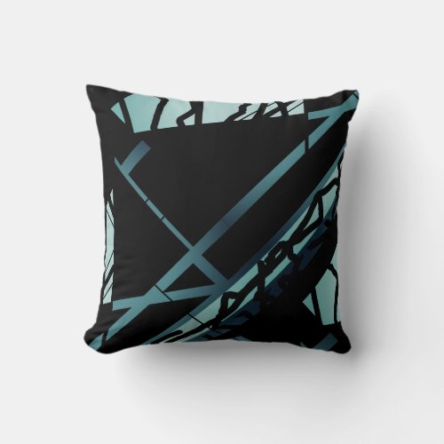 Shaded Teal Slanted Abstract Design on Black Throw Pillow