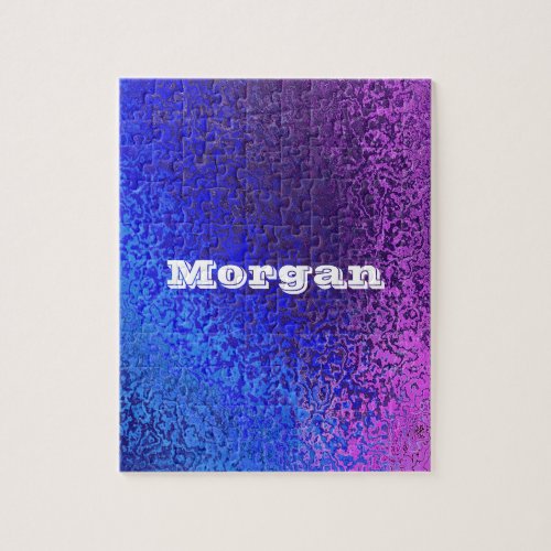 Shades Blue  Purple Shiny Abstract Add Name Jigsaw Puzzle