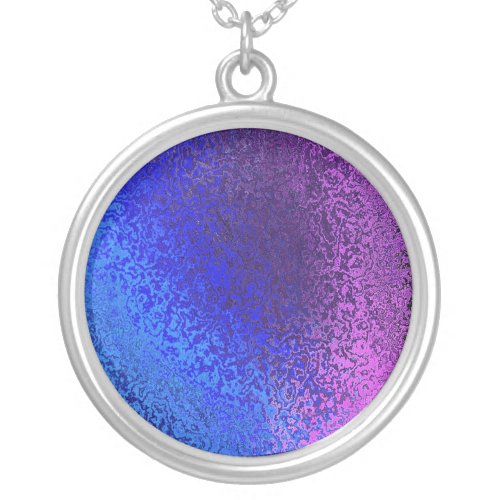 Shades Blue  Purple Shiny Abstract Round Necklace
