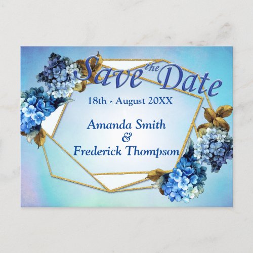 Shades  Blue Watercolor Hydrangeas Save the Dates Announcement Postcard
