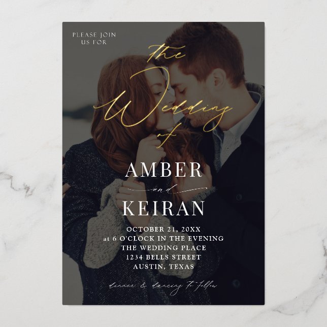 Shades- Dark Photo Wedding  Foil Invitation (Front)