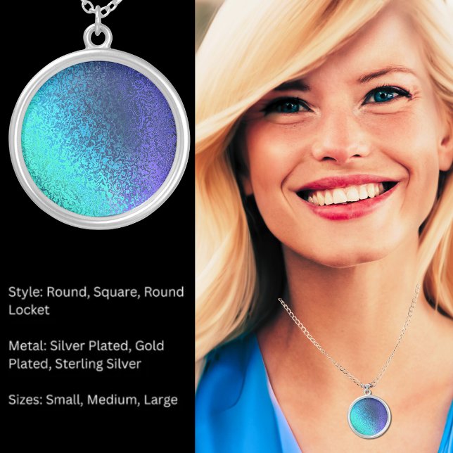Shades in Blue Shiny Abstract Image Round Necklace (Shades in Blue Shiny Abstract Image Round Necklace)