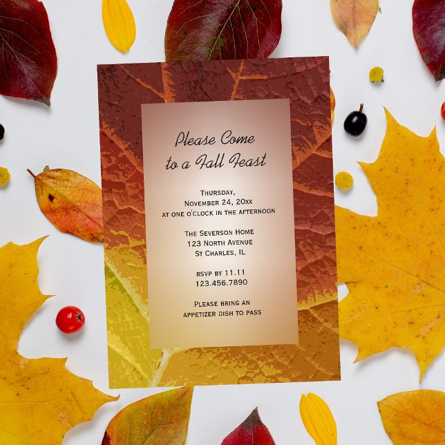 Shades of Autumn Fall Feast Invitation (Invite friends to your Fall Feast with this natural woodland invitation.)