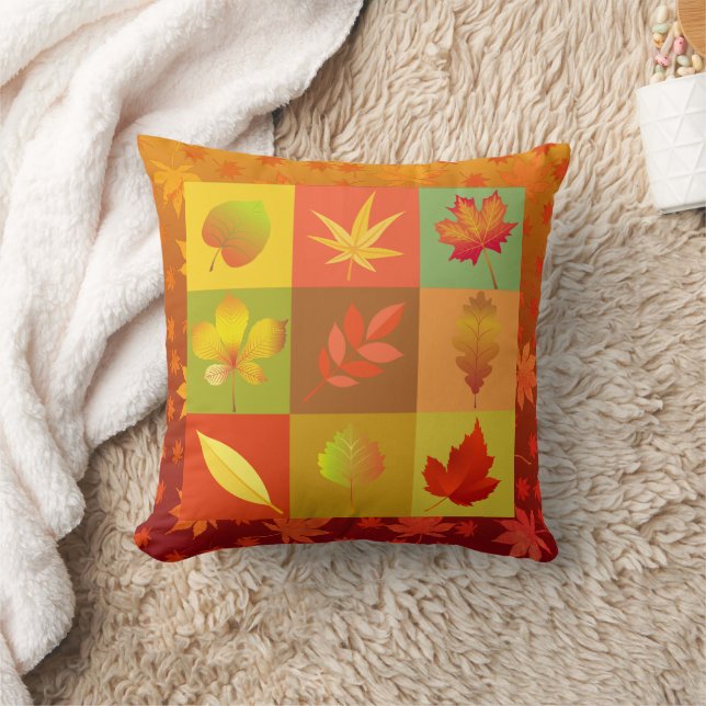 Shades of Autumn Fall Maple Leaves Throw Pillow (Blanket)