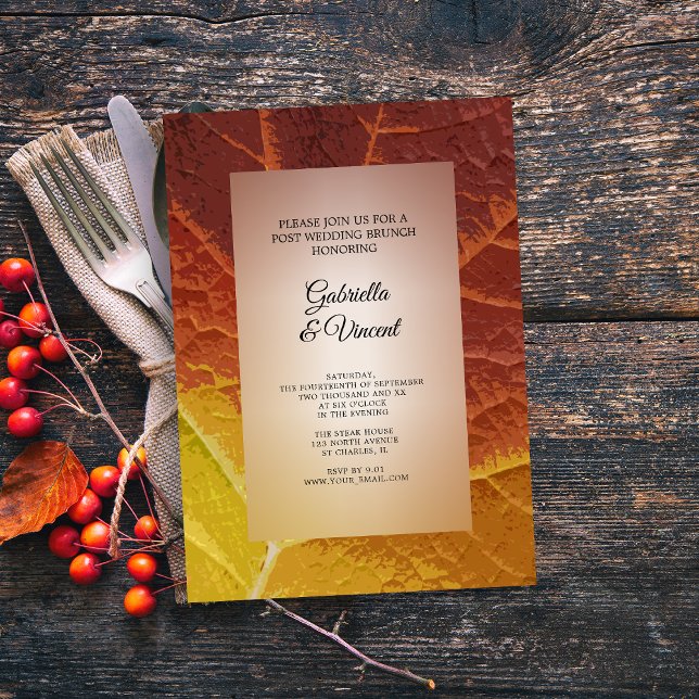 Shades of Autumn Leaf Post Wedding Brunch Invitation (Set a seasonal Fall tone for your post wedding brunch with this Shades of Autumn Leaf Invitation.)