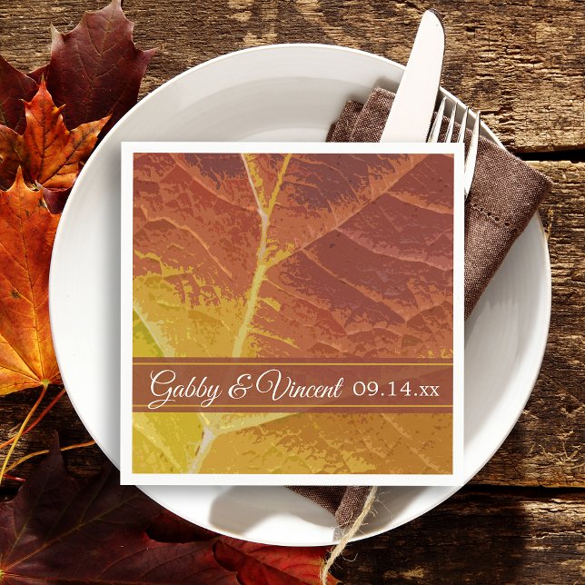 Shades of Autumn Leaf Wedding Paper Napkins (Set your seasonal Fall table with the natural Shades of Autumn Leaf Disposable Napkin)