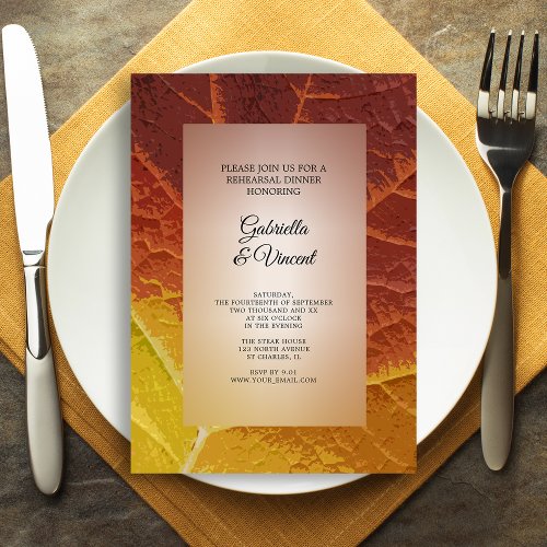 Shades of Autumn Leaf Wedding Rehearsal Dinner Invitation