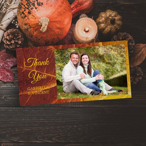 Shades of Autumn Leaf Wedding Thank You Photo Card