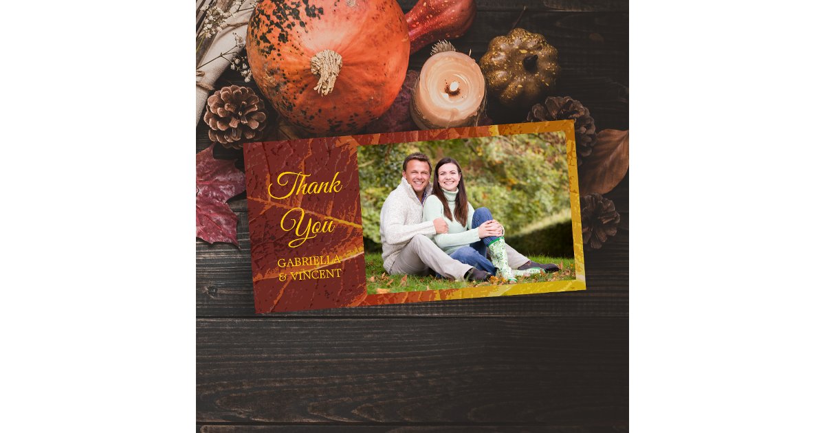 Shades of Autumn Leaf Wedding Thank You Photo Card | Zazzle