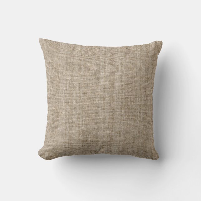 Shades Of Beige Linen Burlap Look-Stripes Pattern Throw Pillow (Front)