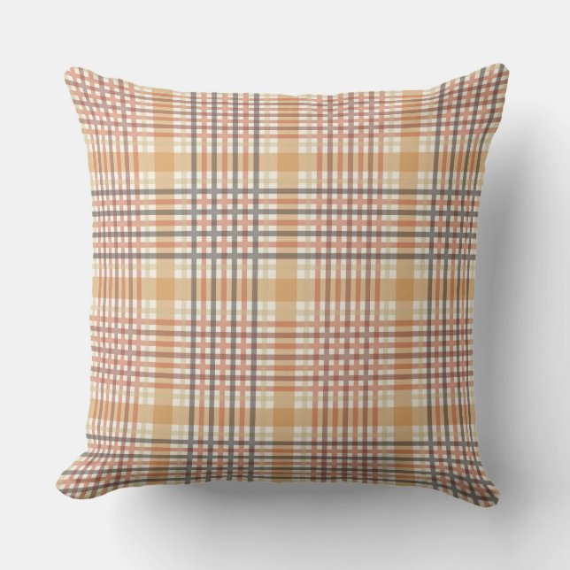 SHADES OF BLACK BROWN TAN FALL PLAID PATTERN THROW PILLOW (Front)