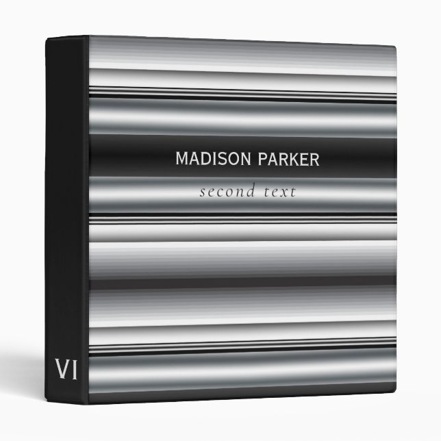 Shades of Black & Gray Stripes 3 Ring Binder (Front/Spine)