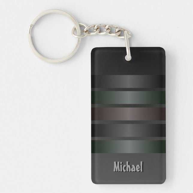 Shades of Black Stripes Pattern Monogram Keychain (Front)