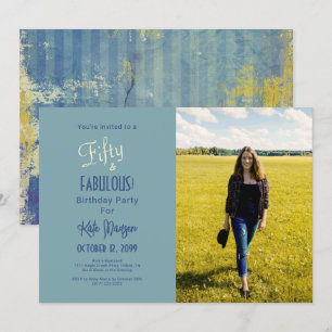 Shades Of Blue 50 & FABULOUS Birthday Party Photo Invitation