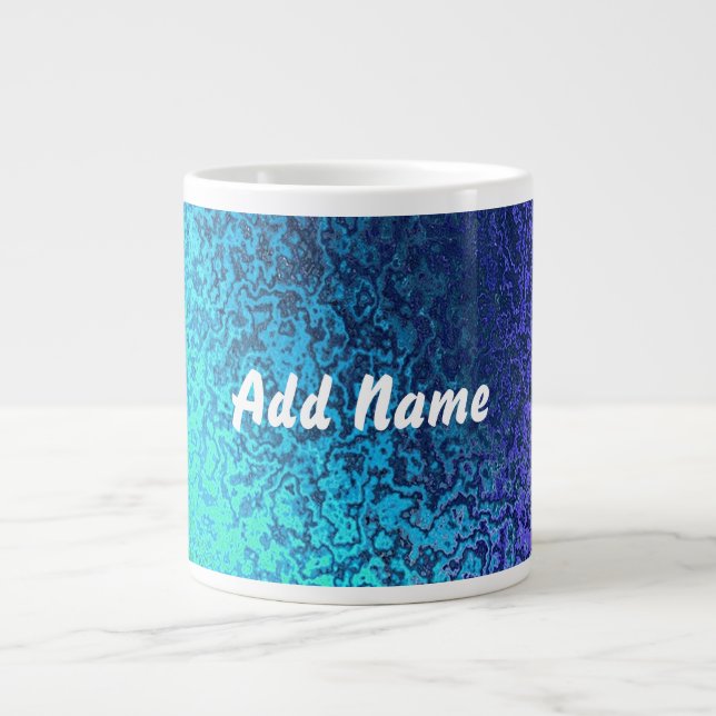 Shades of Blue Abstract Add Name Giant Coffee Mug (Front)