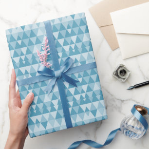 Shades of Blue Abstract Triangle Retro Xmas Tree W Wrapping Paper