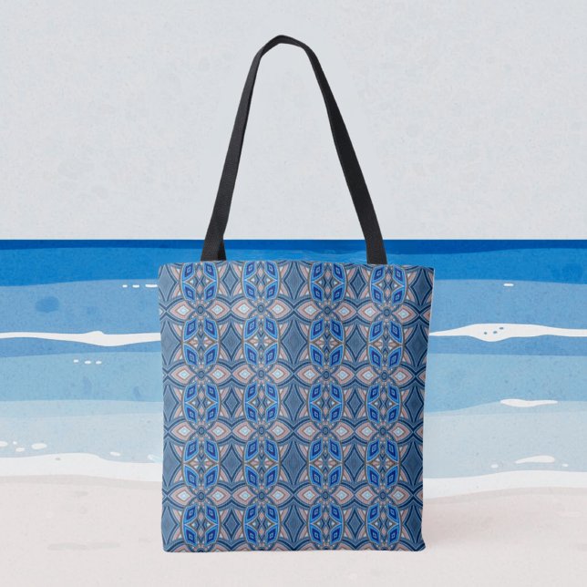Shades of Blue and Beige Boho Tote Bag (Creator Uploaded)