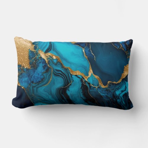 Shades of Blue and Gold Abstract  Lumbar Pillow