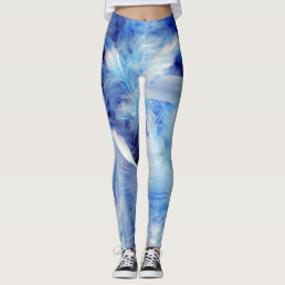 Shades of Blue and White Feathers Pattern Cool Leggings