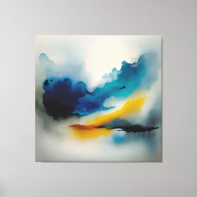 Shades of blue and yellow abstract of clouds canvas print (Front)