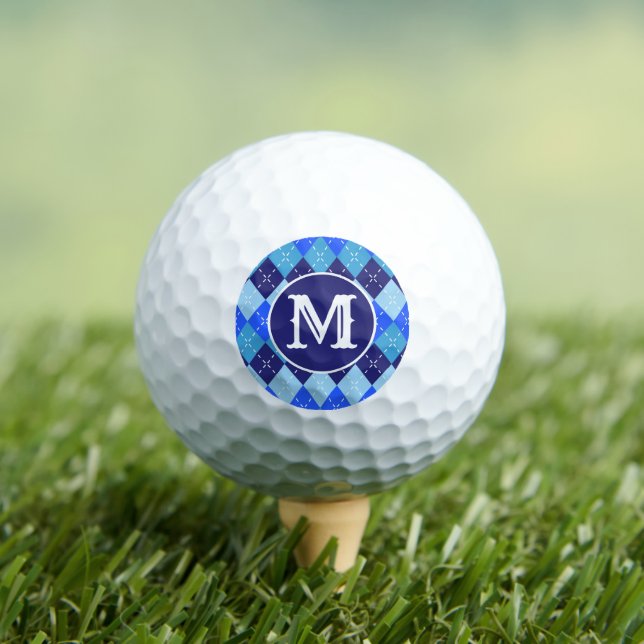 Shades of Blue Argyle Sporty Preppy Personalized Golf Balls (Insitu Tee)